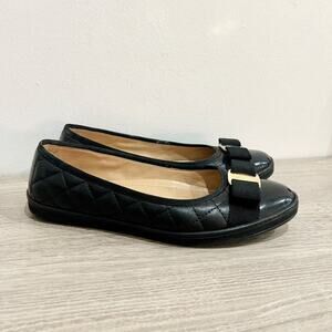 Salvatore Ferragamo Quilted Leather Slip On Vara Bow Ballet Flats Black Womens 7